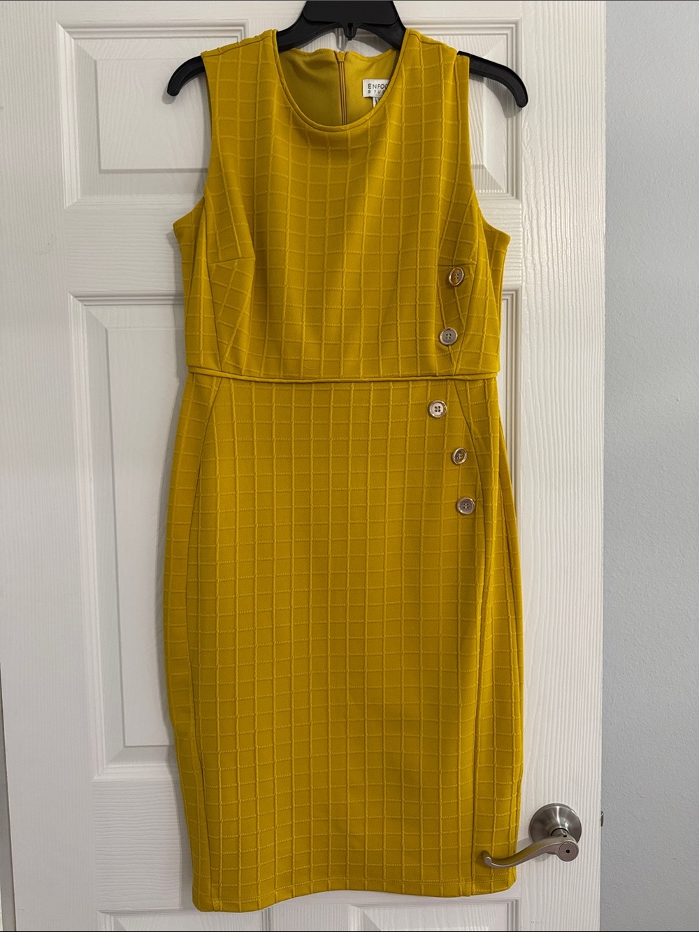 Enfocus Studio Mustard Grid Sleeveless Sheath Dress